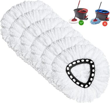 Spin Mop Replacement Head, 6 Pieces, Refill Pack, compatible with Ocedar Triangle Swivel Mops 100% Microfiber Swivel Mop Refill Pack, Deep Cleaning, machine washable and easy to replace