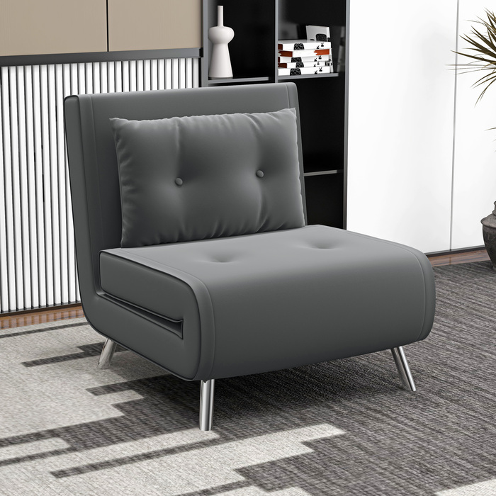 HOMCOM Sleeper Chair Folding Chair with Bed Function Dark Grey 77x88x83cm, comfortable single sofa with cushion for guests