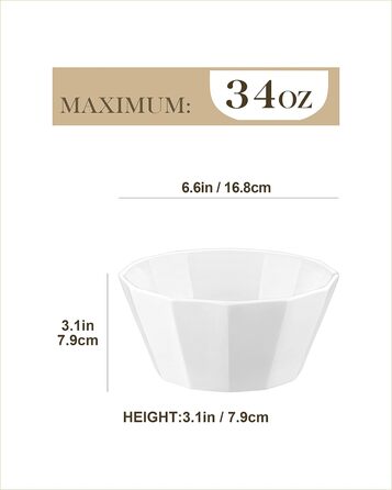 Набір мисок MALACASA Serie Regular (4 шт.) – 800 мл, 1020 мл, кераміка, для мюслі, супу, рамен (білий)