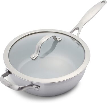 GreenPan Venice Pro сковорода з нержавіючої сталі 24 см, 3,4 л, з кришкою, антипригарне покриття, індукція, сумісна з духовкою, срібна