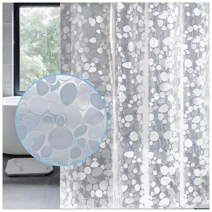 Штора для душу LEMON CLOUD антигрибкова, 183x200 см, PEVA, 3D малюнок каменю, з магнітами та кільцями (12 шт.)