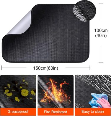 Вогнетривкий килимок підкладка 100х150 см зі скловолокна та силікону для гриля, каміна та барбекю, захисна підстилка для підлоги та газону
