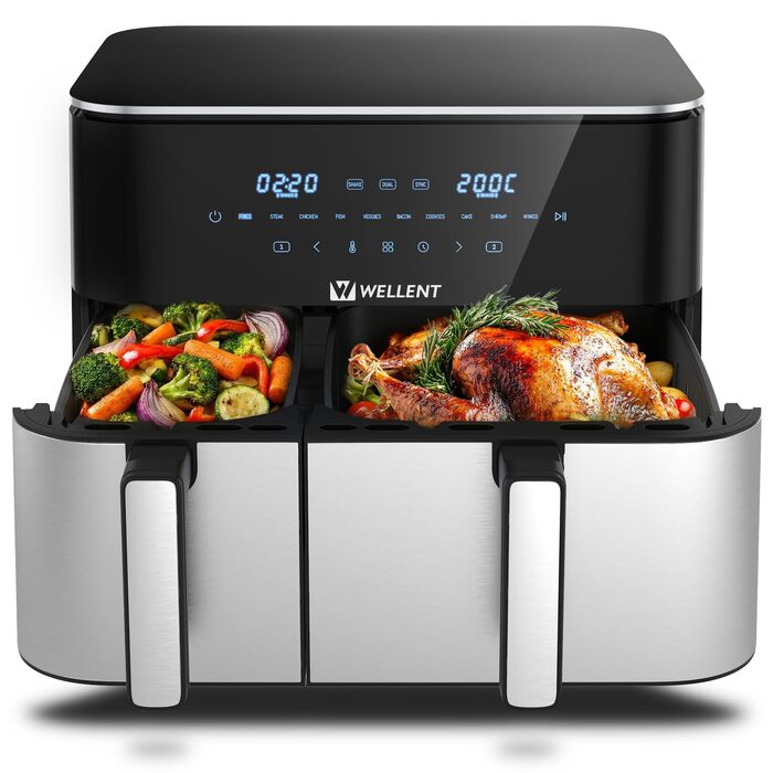 Фритюрниця повітряна WELLENT 2 камери, 2600W, 11л (4+7л) з сенсорним екраном, 10 функцій, для дому