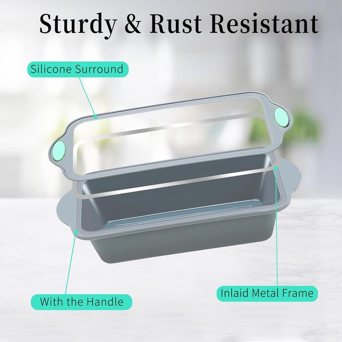 22.9 cm Silicone Bread and Loaf Pans, 2 Pack, Food-Grade Non-Stick Silicone Baking Molds for Baking Banana Bread, Meatloaf, Pound Cake with Metal-Reinforced Frame