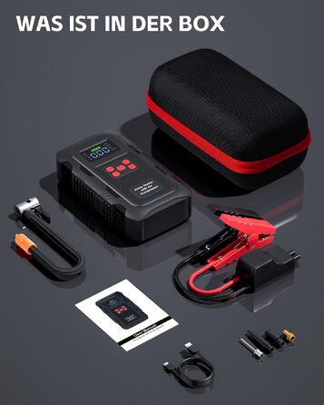 Пусковий пристрій Povasee Jump Starter 9000A з компресором 150 PSI та павербанком, автомобільний бустер 12V для бензинових та дизельних авто, з ліхтарем (Чорно-червоний)