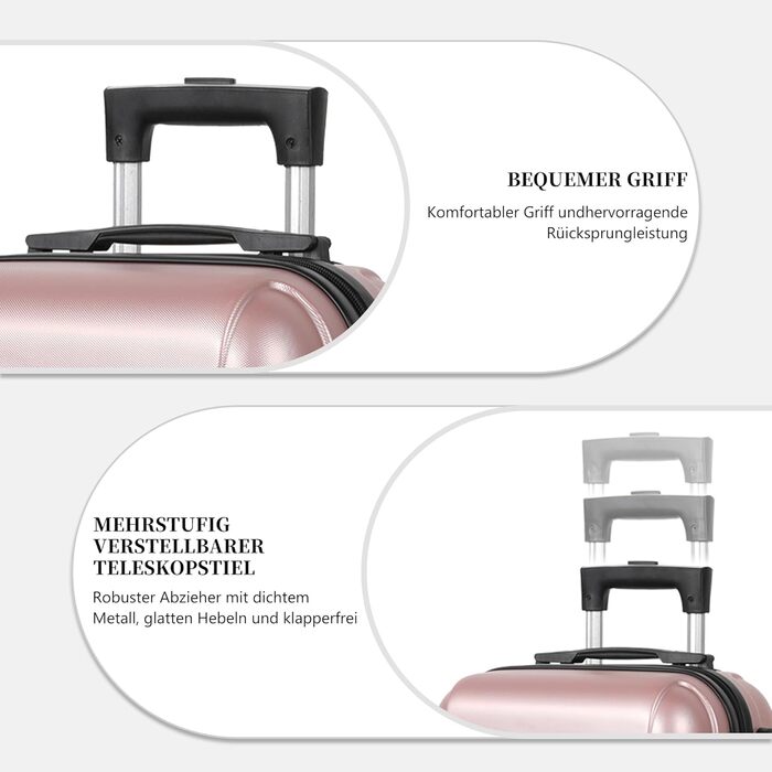 Чемодан великий, жорсткий ABS, з телескопічною ручкою, 4 колеса (360°), кодовий замок, набір (56/66/76 см), Рожеве золото