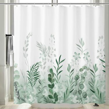 Штора для душу M&W DAS DESIGN з поліестеру, листя зелено-золоті, водонепроникна, антигрибкова, з кільцями та утяжеленим краєм 180x200 см