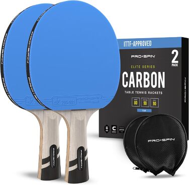 PRO SPIN Table Tennis Paddle - Carbon Pro Racket with Superior Precision, Spin Rubber, 2.0mm Sponge, Protective Case - Premium Quality, High Performance Table Tennis Set (Blue, 2-Pack)