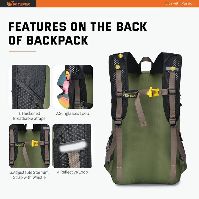 SKYSPER ISHELL 30 Foldable Backpack 30L Ultra-light Daypack Packable Daypack Waterproof Hiking Backpack Travel Backpack for Camping Outdoor Hiking Travel