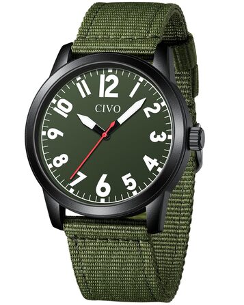 Годинник чоловічий CIVO: аналоговий годинник з великими цифрами, водонепроникний, кварцовий, військовий стиль, підійде для людей з поганим зором, подарунок для чоловіків та літніх людей (B2 Green)