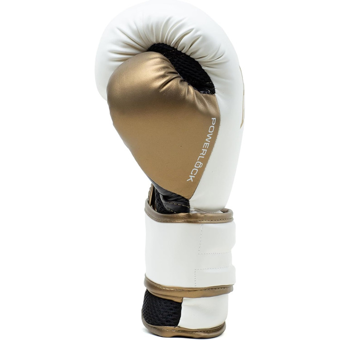 Боксерські рукавички Everlast Powerlock 2R для спарингу та тренування з боксерською грушею, з підтримкою зап'ястя, 4-шаровий шар, оригінальна екіпіровка Everlast (білий/золотий, 12oz)