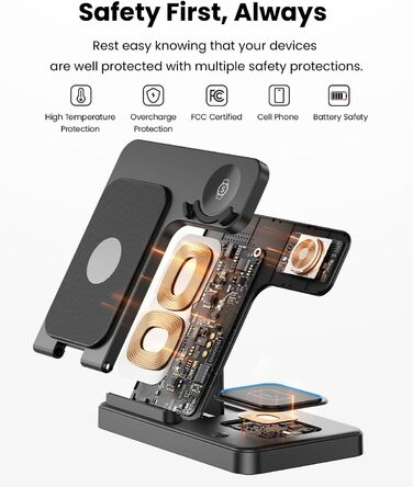 Бездротова зарядка GEEKERA 3-в-1 для Samsung: S25/S24/S23/S22, Galaxy Watch 8/7/6/5/4/3, Galaxy Buds (Чорний)