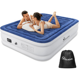 Надувний матрац YITAHOME 2x1,5м з електричною помпою, самонадувний, для 2 осіб, білий/блакитний