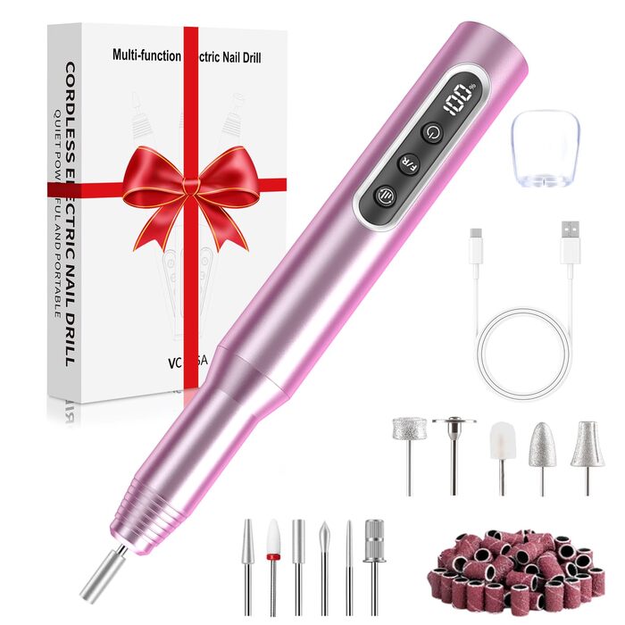 Електричний фрезер для нігтів Nagelfräser 45.000 об/хв - 14 в 1 для гелю, акрилу, манікюру та педикюру, 6 швидкостей, акумуляторний, рожеве золото