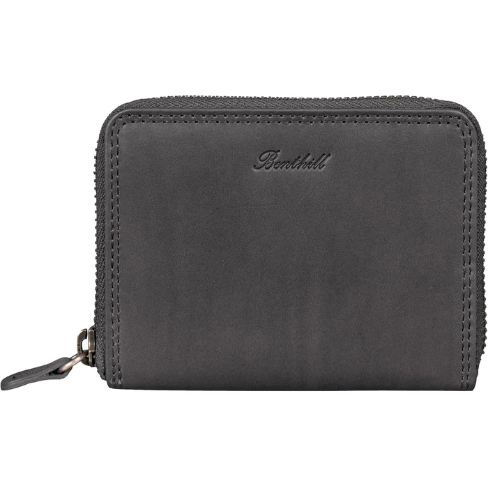 Benthill Wallet Women's Small Genuine Leather | Wallet with RFID Protection | Flat Slim Card Holder with Zipper & 6 Card Slots, Color: Gray