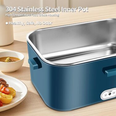 Електрична ланчбокс 120W 3-в-1 12V/24V/220V – обідова коробка з підігрівом для авто, офісу, 1,8L з нержавіючою сталлю та сумкою