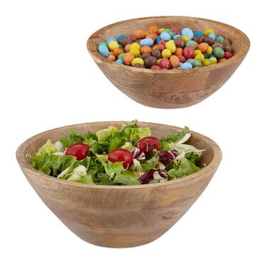 Relaxdays Salad Bowl 2-Piece Set Mango Wood