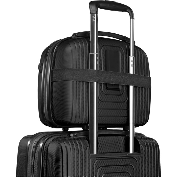 Набір валіз REDOLZ Essentials 4 шт. (S, M, L, Beauty Case) | Розширювані | Чорний металік