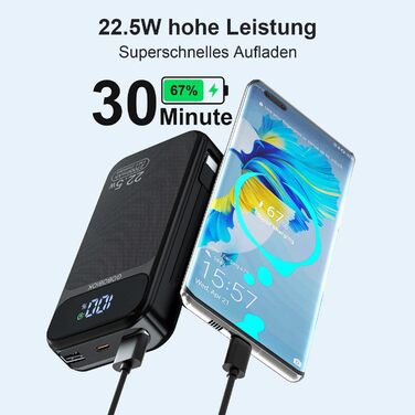 Power Bank 25800 mAh з LCD екраном: швидка зарядка PD3.0 QC4.0 для смартфонів та планшетів