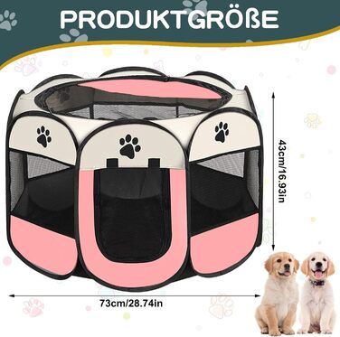 Складана переносна клітка-вольєр для собак та котів, 74x74x43 см (Рожева)