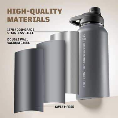OneTigris Stainless Steel Water Bottle, 0.9L High Capacity, Insulated Sports Bottle for Cycling, Camping, Yoga, Gym, Softair, 32OZ (Gray)