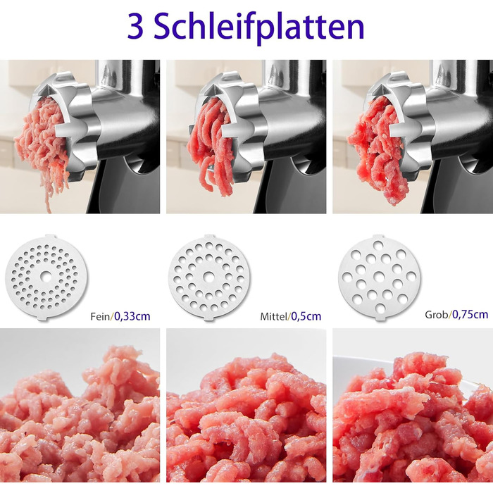 AAOBOSI #12 Heavy-Duty Electric Meat Grinder - 3000W, 2 Blades, 4 Plates, Sausage Maker Kit, Kibbeh Attachment, Burger Press