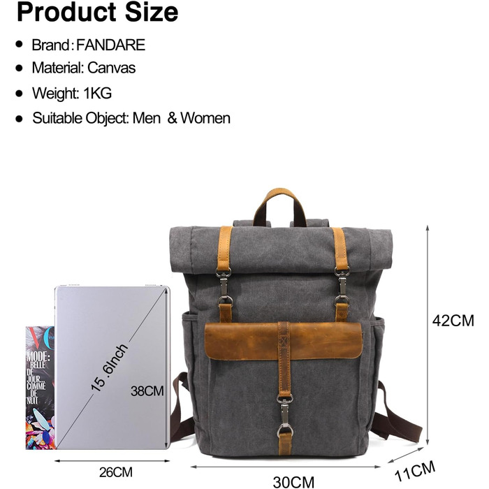 Рюкзак FANDARE Rolltop з водонепроникною тканиною, 15.6