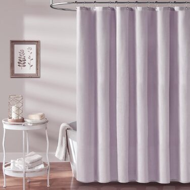 Шторка для душу BTTN, тканинна, 180x200 см, льонова текстура, антигрибкова, миється, текстильна, з 12 гачками, сучасна, водовідштовхувальна, з обтяжувачем, декор, поліестер, кремовий колір (лавандовий, однотонна, H180 x B180 см (упаковка 1)