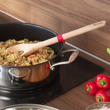 Ложка кухонна Tefal Ingenio K23046 дерев'яна з силіконовим покриттям, червоно-чорна, нержавіюча сталь, 33.86 x 9.2 x 7 см, для посудомийної машини