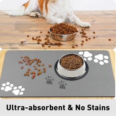 Килимок для тварин, супер вбираючий, для собак та котів, з неслизьким гумовим дном, швидковисихаючий, пральний, 40 x 60 см, 2 пари слідів лап, колір: світло-сірий