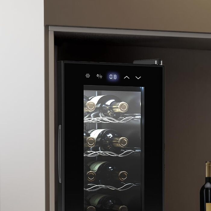 Cecotec Bolero Grandsommelier 830 Coolcrystal 8-Bottle Wine Refrigerator - Thermoelectric Cooling, Adjustable Temperature (8-18°C), Touch Control, LED Interior, Eco-Friendly Gas