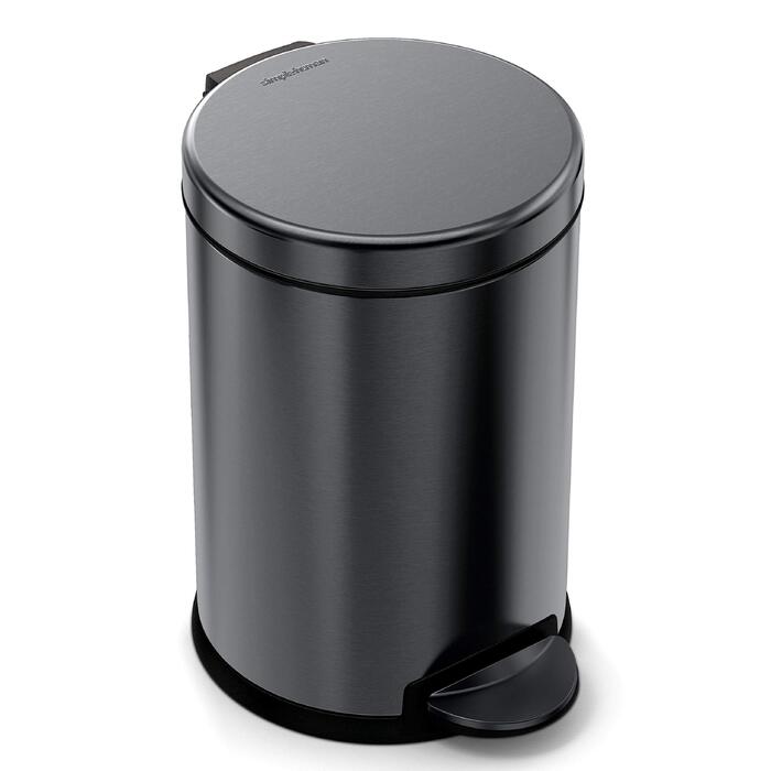 Смітник-педаль simplehuman CW1853CB круглий, 4.5 л, чорна нержавіюча сталь, для ванної кімнати, офісу та спальні