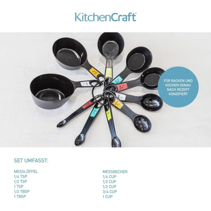 Набір мірних ложок KitchenCraft 10 шт. з тримачем, чорний
