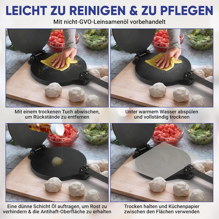 Пресс для тортилій StarBlue з чавуну 10 дюймів (25 см) з 100 шт. паперу для випікання та електронною книгою з рецептами - для приготування чіпаті, тортильї, роті