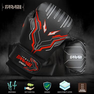 Боксерські рукавички Farabi для дітей (6oz) - чорні, для MMA, Муай Тай, тренувань