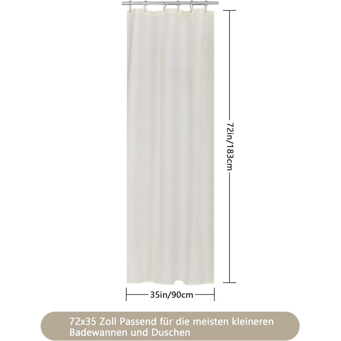 Шторка для душу Waffel з тканини поліестер, 183x183 см (зелена), з 12 кільцями, вологостійка, для ванни та душу