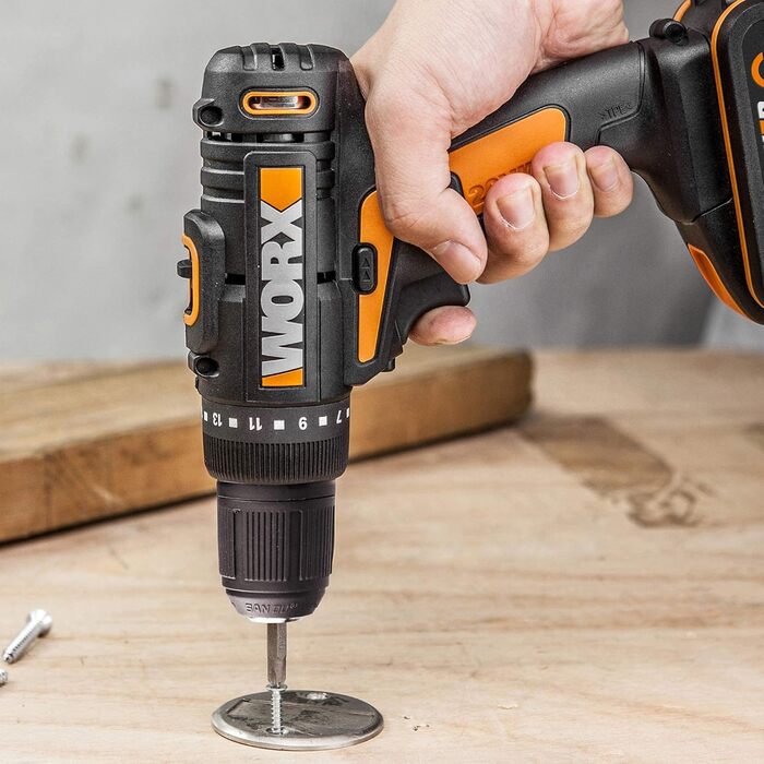 WORX WX101.9 Акумуляторний дриль-шуруповерт 20V – потужний інструмент для свердління та закручування шурупів – двоступеневий діапазон швидкості та 15+1 налаштувань крутного моменту – з LED-підсвічуванням – без акумулятора та зарядного пристрою, патрон 10 