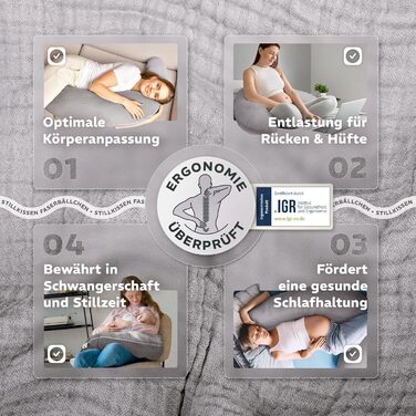 Подушка для вагітних та годування Sei Design XXL 190x35 см, мусліновий чохол (Taupe), ергономічна, з органічної бавовни