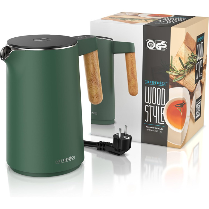Електричний чайник Arendo з регулюванням температури (45°C-100°C), 1.5 л, з подвійними стінками, без BPA, з функцією підтримання тепла, зелений