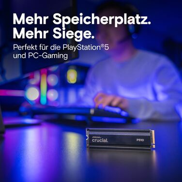 SSD Crucial P510 1TB M.2 NVMe PCIe 5.0 Gen5 з радіатором, 11000 МБ/с читання, 9500 МБ/с запис, для ПК та PS5, TLC NAND, внутрішній накопичувач