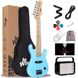 Електрогітара WINZZ EGM100 30 дюймів для дітей, праворукі, блакитна (початковий набір)