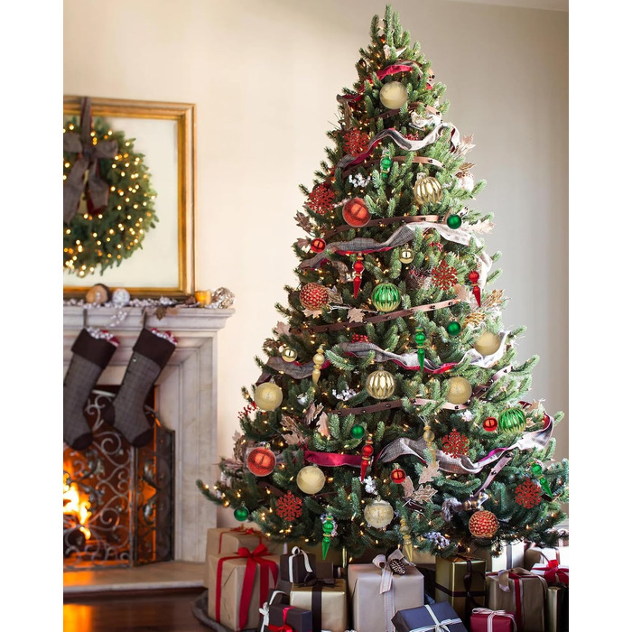 Набір прикрас для ялинки 92 шт. – Стійкі до пошкоджень ялинкові кулі блакитного та золотого кольорів – прикраси для ялинки, вінка, різдвяний декор (червоний та зелений)