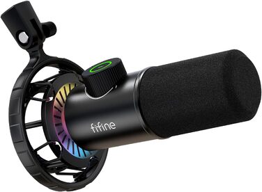Мікрофон FIFINE K658 Black - USB мікрофон для ПК, PS4, PS5, MAC з RGB підсвічуванням, динамічний, 16 біт/48 кГц, 3.5 мм роз'єм для навушників, Plug-and-Play, з амортизатором