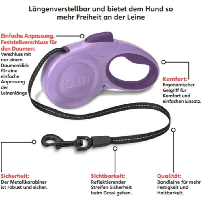 Шлейка для собак HATI Roeine з світловідбиваючим матеріалом, ергономічним дизайном та запатентованою застібкою. Підходить для великих собак (розмір ), фіолетовий, M