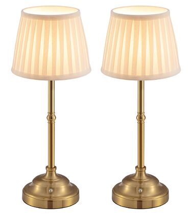 LED Настільна лампа акумуляторна бездротова, димована вінтажна приліжкова лампа, ретро стиль, 4000mAh, для дому, бару, вітальні (2 шт, золото + бежевий абажур)