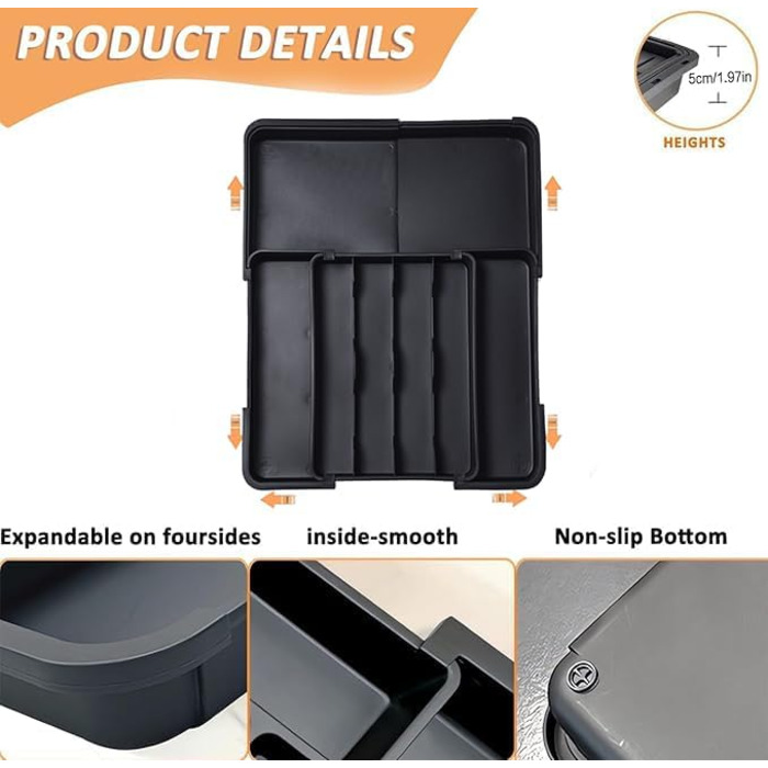 Органайзер для столових приборів ZHUlYIWIN в шухляду, розсувний, з тримачами для ножів (сірий)