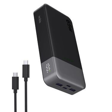 Power Bank NOBIS 20000mAh 65W USB-C PD QC з дисплеєм - для ноутбука, телефону, планшета (Чорний)