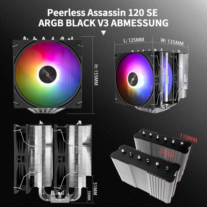 Охолоджувач процесора Thermalright Peerless Assassin 120 SE V3: 6 heatpipes, 2 вентилятори 120mm, AM5/LGA 1700/1851/115X/1200