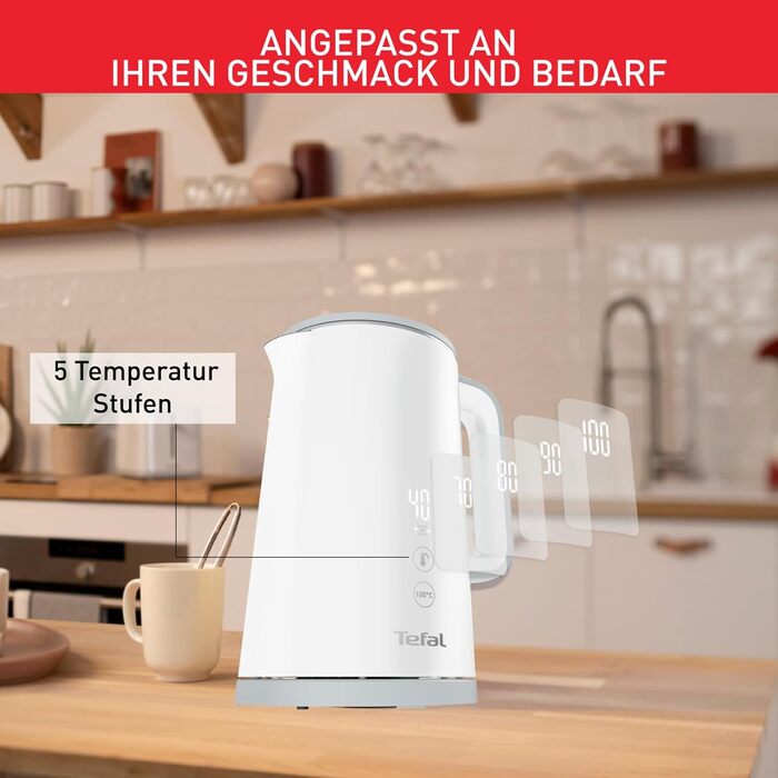 Електричний чайник Tefal Includeo KI5338, 1.5 л, 2400 Вт, білий — з протиковзаючою ручкою та знімним фільтром