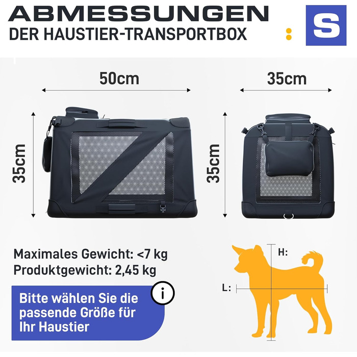 Транспортна переноска для собак та котів, складна, чорна (50x35x35 см)